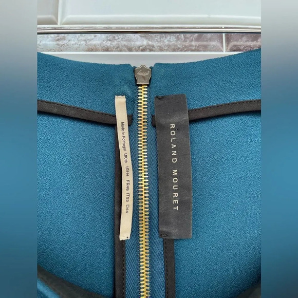 ROLAND MOURET JEDDLER TEAL CREPE CAP SLEEVE DRESS SIZE 14 - Picture 7 of 14